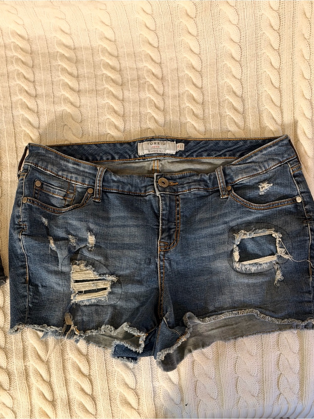 Torrid Distressed Dark Wash Denim Shorts